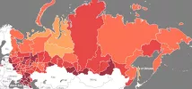 «Кредитная карта России - 2015». Цвет региона зависит от доли дохода, которую в среднем тратят заемщики на погашение кредита.