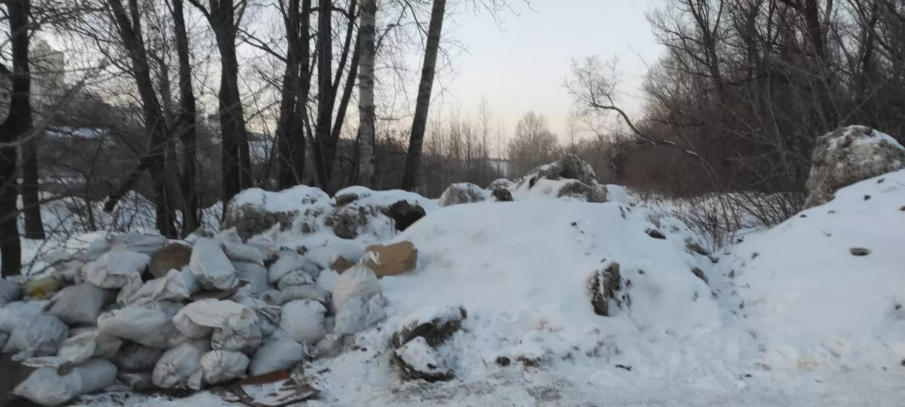 Чисто и точка: барнаульцы нашли колоссальную свалку грязного снега на берегах Ковша