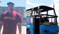 Ержан Амарханов и сгоревший автобус