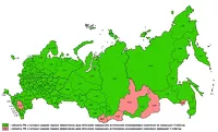 Карта России со средней годовой дозой облучения по регионам