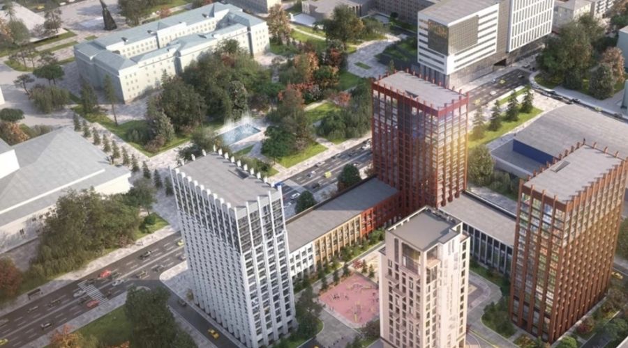 Новый ЖК на площади Сахарова на фоне возможного будущего окружения
