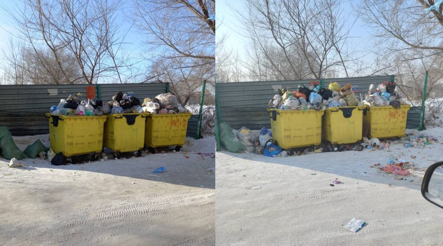 Было-стало: фото одной и той же контейнерной площадки от 15 и 16 февраля