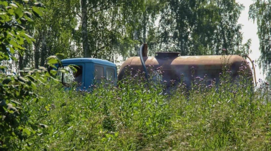 Слив ЖБО в роще рядом с полями фильтрации