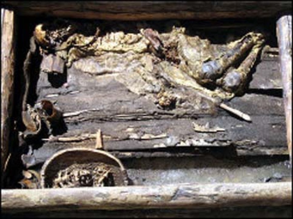 Фото сенсационной находки мумии скифского
воина в Монгольском Алтае.