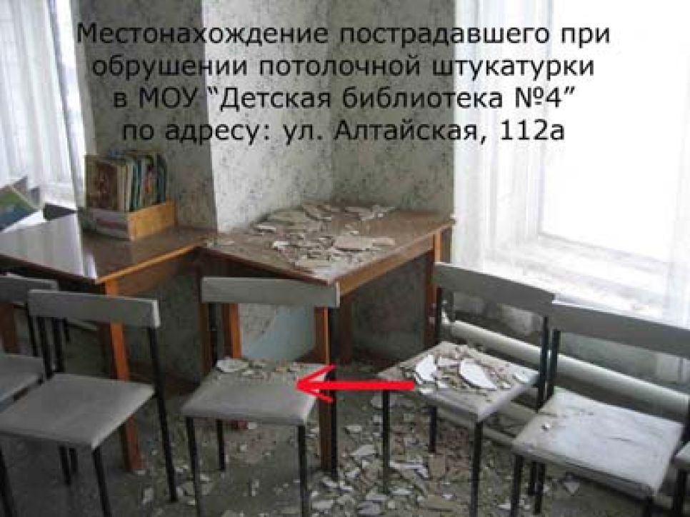 В Рубцовске из-за обрушения куска потолочной штукатурки в
детской библиотеке 10-летний ребёнок получил травму.