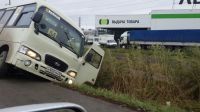 В Барнауле маршрутный автобус с пассажирами оказался в кювете по вине водителя