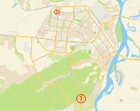 Примерные районы двух из трех нападений на девушек. Цифрой 1 отмечено место, где неизвестный попытался изнасиловать 13-летнюю девочку, цифрой 2 - место нападения на девушку-полицейского