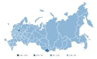 Распределение долей активных авторов Facebook по регионам