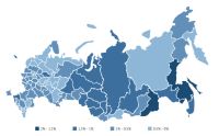 Распределение долей активных авторов «Одноклассников» по регионам
