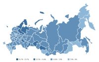 Распределение долей активных авторов «ВКонтакте» по регионам