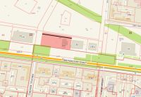 Наложение границ земельных участков на карту 2ГИС. Красным выделены два участка «АлтайЕвроМоторс», черная линия - граница между «большим» и «малым»