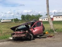 Автомобиль серьезно пострадал от столкновения с опорой