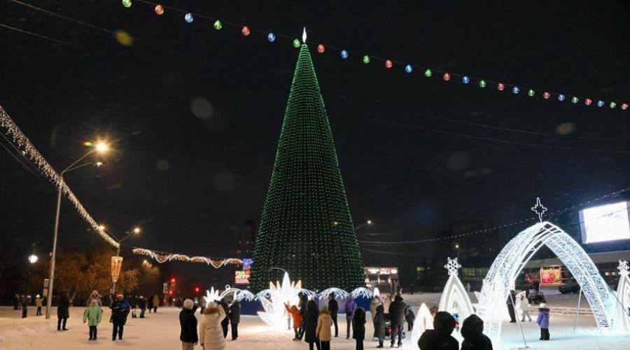 Новогодняя елка на площади Сахарова в Барнауле