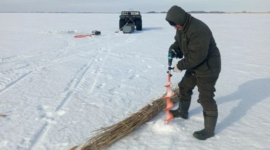 Профилактика замора рыбы ООО «Велес» на озере Песчаное Бурлинского района.